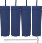 Volhoply 20oz Plastic Skinny Tumblers Bulk 4 Pack,Double Wall Tumbler with Lid and Straw,Reusable Travel Iced Coffee Mug,BPA Free Matte Acrylic Water Cups With Straw for Party,DIY Gifts(Navy, 4 Set) by LiveFully%EF%BC%8CDrinkFreely%E2%80%94KeepGoingwithVolhoply%EF%BC%81