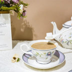 Bone China Tea Set, 21-Pieces Porcelain Tea Set for Adults, Tea Cups And Saucers for 6, with Teapot, Spoons, Sugar Bowl, Creamer Pitcher, Vintage Tea Set for Women Tea Party (Purple) - Image 3