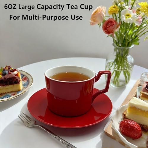 Red Tea Set with Teapot, Cups, Sugar & Creamer Set, Tea Party Service - Image 4