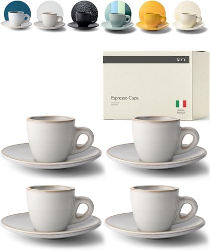 KIVY Espresso Cups Set 4x 3oz - Thick Walled Stoneware - Dishwasher Safe by KIVY