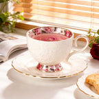 Tea Cups and Saucers Set of 2, 6.4oz Stackable Porcelain Coffee Cup, YFH13 - Image 6