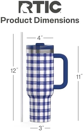 RTIC 40oz Road Trip Tumbler, Insulated, Ceramic Lined, Cobalt Gingham - Image 4