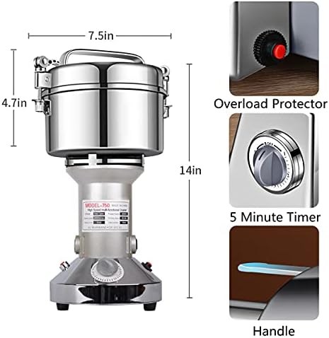 Grain Mill Grinder 750g High Speed Electric Stainless Steel Grinder Cereals Corn Flour Pulverizer Powder Machine for Dry Spice Herbs Grains Coffee Rice Pepper - Image 5