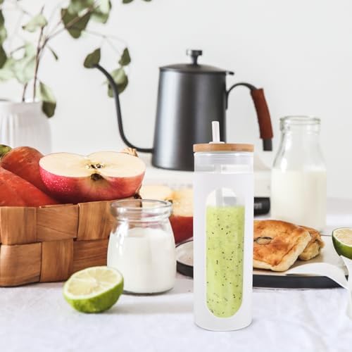 Ipetboom Glass Tumbler with Lid and Straw Reusable Borosilicate Glass Cup with Silicone Sleeve White Chilled Coffee and Cold Brew for Home and Travel - Image 5