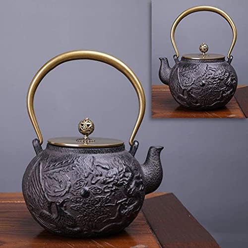 LJYT Teapot Teapots Cast Iron Handmade TeapotHome Kettle Uncoated Vintage Cast Iron Kettle Tea Pot with Infusers for Loose Tea (Color : Long Feng Cheng Xiang) by Unknown