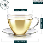 Teabloom Royal Teacup and Saucer Set 2-Pack – Medium Teacup Size – 8 OZ/ 240 ML Capacity – Crystal Clear Classic Design – Premium Borosilicate Glass – Stain-free and Heat Resistant - Image 2
