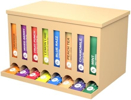 Drink Packet Organizer, 8 Slot Dispenser with Front Pull Windows for Drink Mix Packets, Electrolyte Sticks and Tea Bags, Tea Bag Organizer for Pantry and Coffee Station (Tan, 4 Pack) by OmniMart