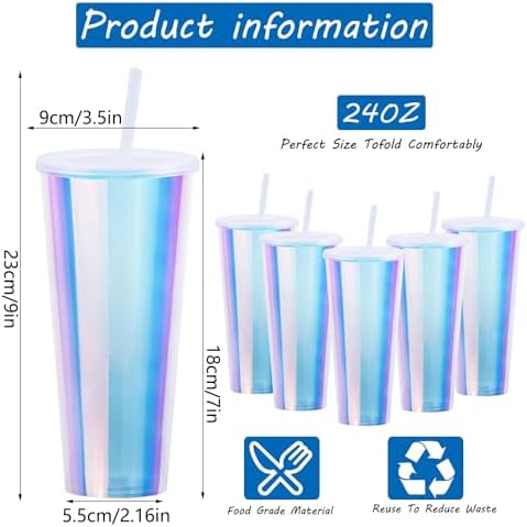 30 Pack Iridescent Plastic Cups with Lids and Straws, 24oz Cups - Image 3