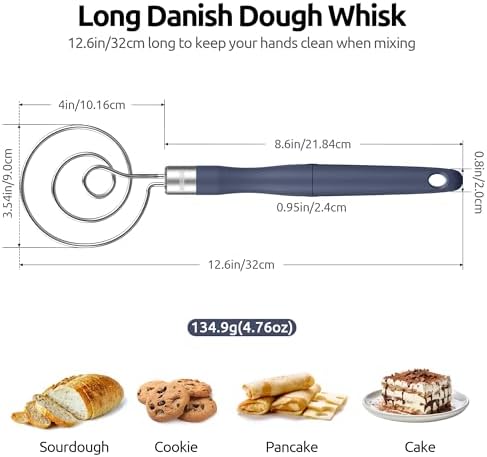 U-Taste 18/8 Stainless Steel 3.35in Medium Fine Mesh Strainer and 12.6in Stainless Steel Danish Dough Whisk (Midnight Blue) - Image 3
