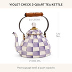 MACKENZIE-CHILDS Tea Kettle, 3 Quarts, Purple-and-White Violet Check - Image 4