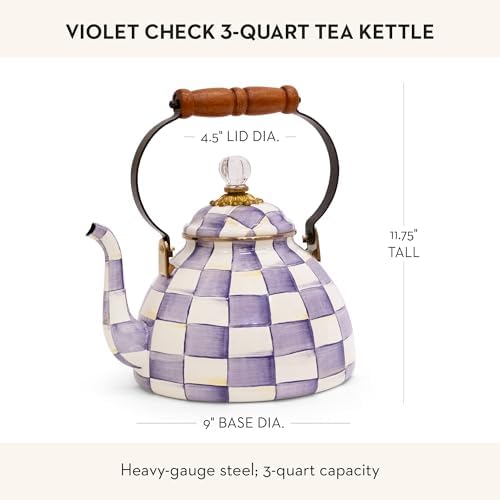 MACKENZIE-CHILDS Tea Kettle, 3 Quarts, Purple-and-White Violet Check - Image 4
