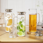 3 Sets Glass Pitcher with Lid, 50 oz / 1500 ml Water Carafe with Handles Hot Cold Beverage Water Jar Glass Jug (Stainless steel lid) - Image 6