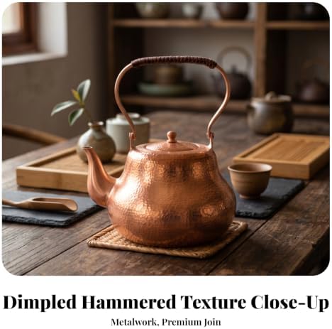 Hammered Teapot with Braided Grip | Copper Teapot, Vintage, Stovetop Tea Kettle, for Kitchen - Image 7