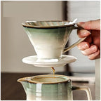 Hand Brewed Sharing Pot Funnel Dripper Tools,Ceramic Coffee Filter Cup Reusable Filters Coffee Maker(Blue filter cup) - Image 2