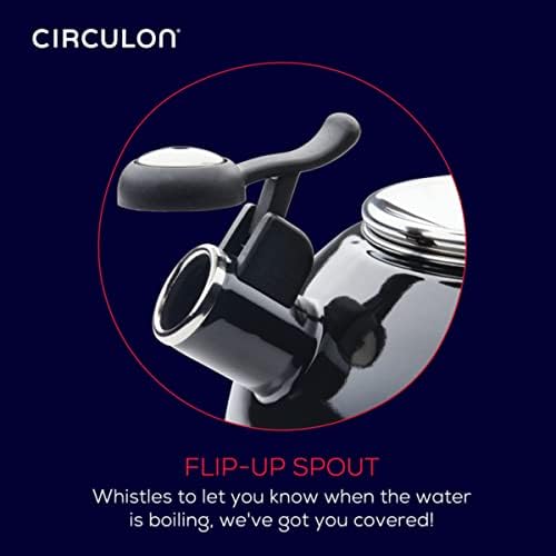 Circulon Enamel on Steel Whistling Induction Teakettle, Tea Kettle for Stovetop with Flip-Up Spout, 2-Quart, Black - Image 6