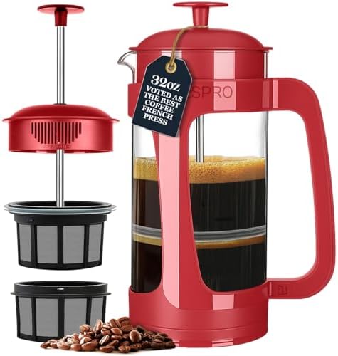 ESPRO P3 French Press Coffee Maker, 32oz, Red, Double Micro Filter Press by ESPRO