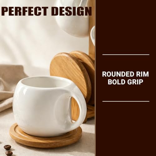 Espresso Cups Set of 4, 8.45 oz Ceramic Coffee Cups with Saucers & Wooden Stand, Microwave & Dishwasher Safe Cappuccino Tea Cups, Coffee Accessories for Espresso Machine - Image 6