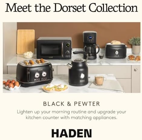 Haden Dorset 4 Slice Wide Slot Stainless Steel Bread Toaster, Black/Pewter - Image 5