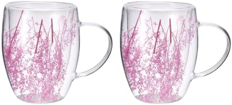 METALLIXITY Flowers Double Wall Glass Coffee Mugs 11.8oz Light Pink 2Pcs by METALLIXITY