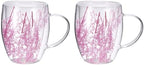 METALLIXITY Flowers Double Wall Glass Coffee Mugs 11.8oz Light Pink 2Pcs by METALLIXITY