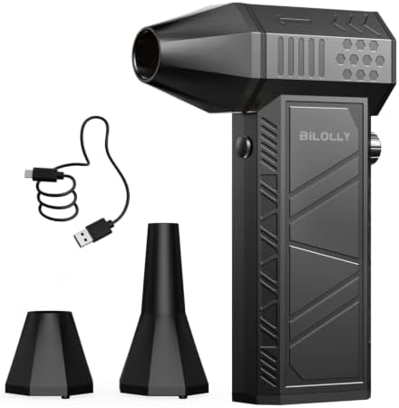 BiLOLLY Compressed Air Duster, 130,000 RPM Electric Air Duster Blower, Rechargeable Turbo Fan with Stepless Speed Control, Portable Mini Jet Blower for Computer, Keyboard, Car, Home and Outdoor by Unknown