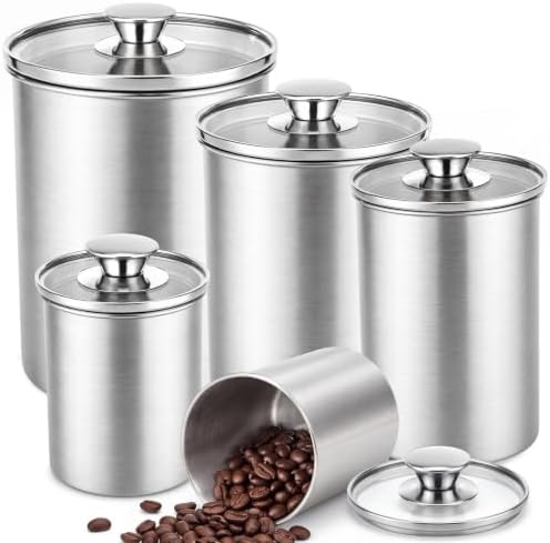 Blushtier 5 Pcs Stainless Steel Kitchen Canister Set with Clear Glass Lids by Blushtier