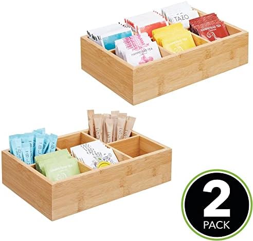 mDesign Bamboo Tea & Food Storage Organizer Container Box - Wooden Holder Case for Tea Bags, Coffee, Snacks, Sugar, Sweeteners, and Small Packets - Echo Collection - 2 Pack - Natural Wood - Image 2