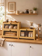 Bread Box for Kitchen Countertop With Top Shelf for Fruit,1 Tier, Natural - Image 4