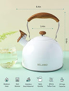 Tea Kettle, BELANKO 85 OZ / 2.5 Liter Whistling Tea Kettle, Tea Pots for Stove Top Food Grade Stainless Steel with Wood Pattern Folding Handle, Loud Whistle Kettle for Tea, Coffee, Milk - Gloss White - Image 5