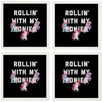 CafePress My Little Pony Rollin With My Ponies Tumbled Stone - Set of 4 Coasters Set of 4 w/holder - Image 4