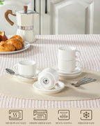 MALACASA 2.5 OZ Espresso Cups Set of 4, Porcelain Stackable Coffee Cups with Saucers, Spoons and Metal Stand, Demitasse Mugs Cappuccino Cups, Espresso Accessories for Machine - Image 3