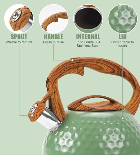 3.2Qt Stainless Steel Whistling Tea Kettle Stovetop, Emerald Green - Image 4