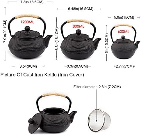 1200ml Handmade Tetsubin Cast Iron Kettle teapot with Stainless Steel Infuser Gas Stove Kettle Black Japanese Tea Pot-Iron Cover800ML - Image 7