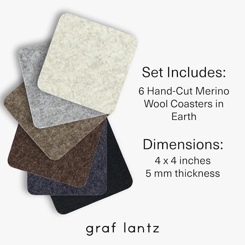 Graf Lantz - Bierfilzl Merino Wool Square Coasters Set of 6 - Earth (4"x4"x5mm) - Absorbs 30% of Weight - Natural German Wool - Heat Resistant, Sustainable, Reusable - Home Decor & Coffee Table Decor - Image 4