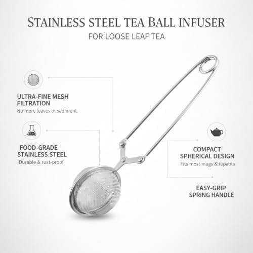 Stainless Steel Tea Ball Infuser with Fine Mesh Filter for Loose Leaf Tea, Reusable Spherical Strainer for Mugs and Teapots - Image 4