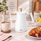 Beautiful Electric Gooseneck Kettle, 1 Liter, 1200W, Stainless Steel Interior, Fast Boil, Precision Pour Spout, Auto Shut-Off & Boil-Dry Protection (White) - Image 2