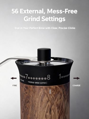 LAMIDO Mini Manual Coffee Grinder - 56 External Grind Settings, Stainless Steel Body & Crank, Ceramic Burr, Portable Hand Grinder for Travel, Camping, Home Brewing - Wood Grain - Image 4