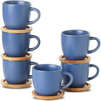 Hasense Espresso Cups and Saucers Set of 6, Demitasse Cups with Handle for Coffee Drinks, Latte, Cappuccino, Cafe Mocha and Tea, 4 Ounce Porcelain Coffee Cups for Coffee Bar Home and Party, Blue by Hasense