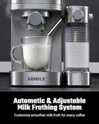 KIDISLE 20 Bar Espresso Machine with Auto Milk Frother & Touchscreen, 1350W - Image 3