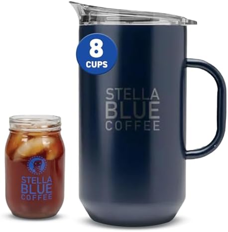 Cold Brew Pitcher, Stainless Steel, Spill Resistant Lid, Easy Pour, 67 Oz by StellaBlueCoffee