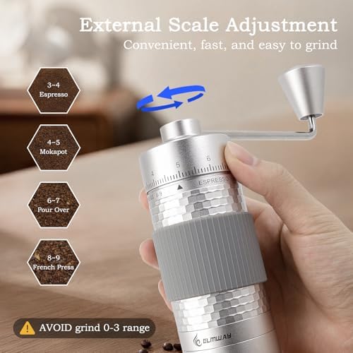 Manual Coffee Grinder, Hand Coffee Grinder, Metal Body with Seven star titanium plated 440 Stainless Steel Conical Burr Portable Coffee Grinders for Home Use, Office, Travel - Image 5