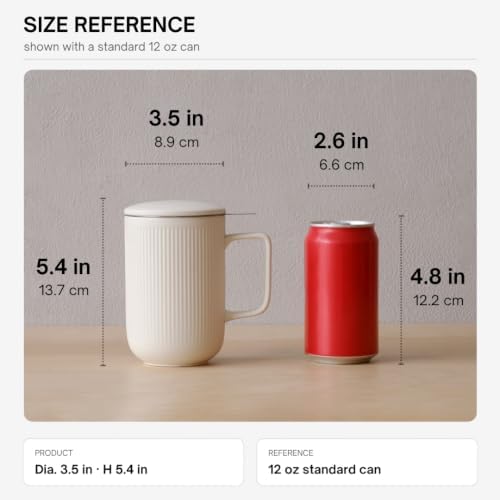 WENSHUO Tea Infuser Mug with Lid, Ceramic Cup for Loose Leaf, 20 oz, Crème - Image 2