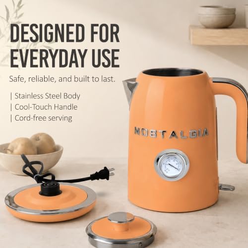 Nostalgia Retro Electric Kettle,1.7L Enamel-Coated Stainless Steel - Orange - Image 7