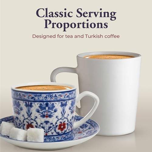 Zagara Home Zagros Porcelain Coffee Cup Set of 6, Espresso Cups and Saucers Set, Turkish Coffee Cups, French Coffee Cups, Lightweight Porcelain Vintage Small Cups for Coffee and Tea - Image 4