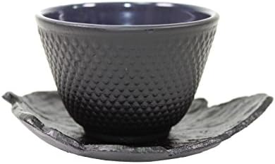 2 Sado Black Leaf Teacup Saucer+ 2 Black Polka Dot Hobnail Japanese Cast Iron Tea Cup Teacup - Image 3
