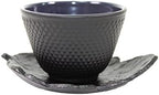 2 Sado Black Leaf Teacup Saucer+ 2 Black Polka Dot Hobnail Japanese Cast Iron Tea Cup Teacup - Image 3