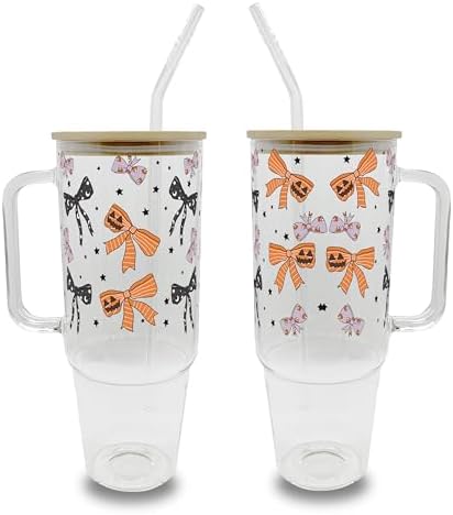 Halloween Bows 40oz Glass Tumbler with Handle, Lid and Straw by Sip-SipHooray