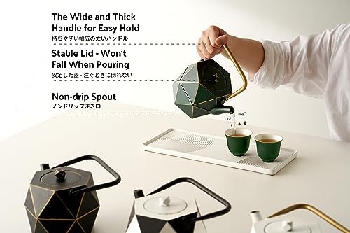 Toptier Cast Iron Teapot, Stovetop Safe Japanese Cast Iron Tea Kettle, Diamond Design Tea Pot with Removable Infuser for Loose Tea, 40 Ounce (1200 ml), Dark Green - Image 5