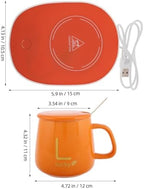 STOBAZA Electric Coffee Mug Warmer with Ceramic Travel Mug Set, USB 5v Auto Shut-Off Drink Heater for Office Desk, Portable Beverage Warmer Suitable for Home and Travel Use, Orange - Image 2