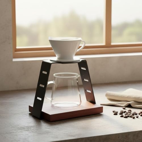 pouring Over Coffee Station Coffee Dripper Stand Carbon Steel and Wooden Base - Image 5